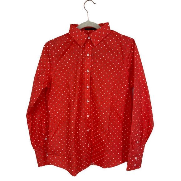 NWOT Lands'‎ End No Iron Supima Orange Polka Dress Shirt Size 4 - Picture 1 of 7